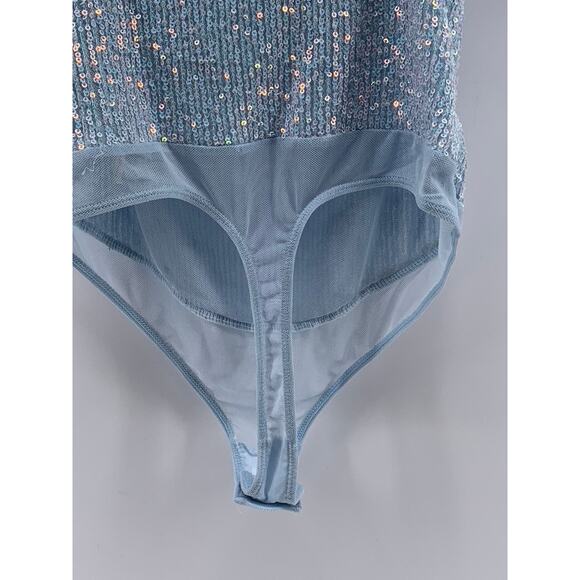 FREE PEOPLE Women's Light Blue Sequin Sheer Sparks Fly Corset Bodysuit SZ S - Picture 8 of 13